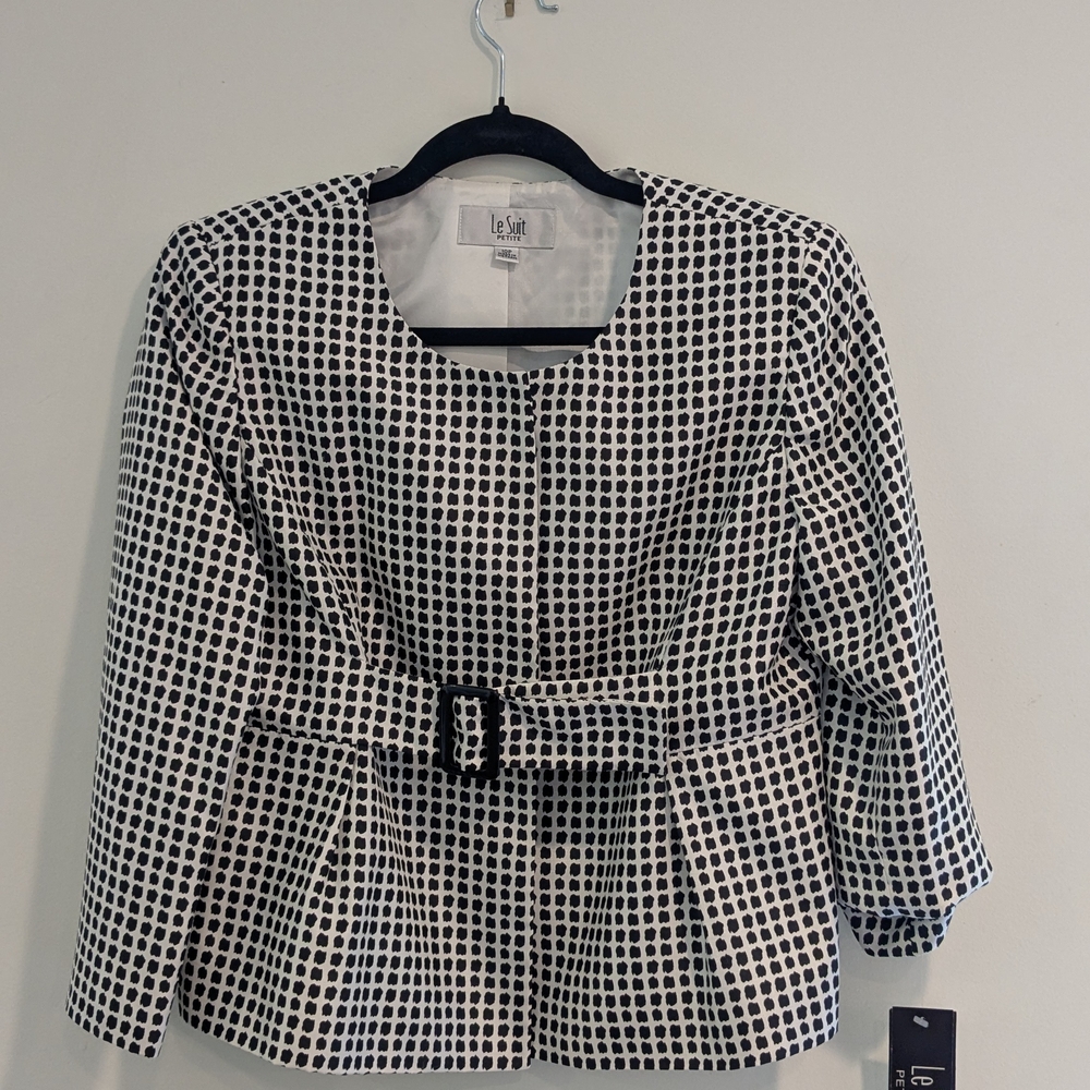 Women's Le Suit Black and White Adjustable Waist Belt Size 10p Blazer